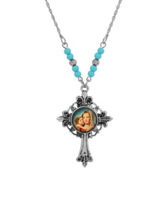 Silver-Tone Cross Mary Child Decal 18" Necklace