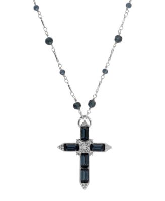 Silver-Tone Montana Cross Beaded 30" Necklace