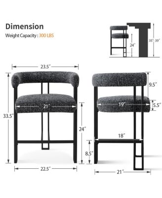 24" Upholstered Counter Height Stools with Arms for Island, Set of 3