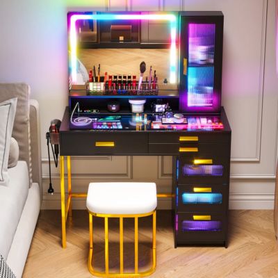 LED Vanity Desk Set with RGB Mirror, Remote & Charging Station