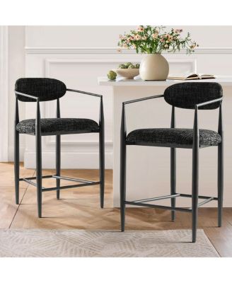 25.5" Chenille Upholstered Counter Height Stools with Arms Set of 2