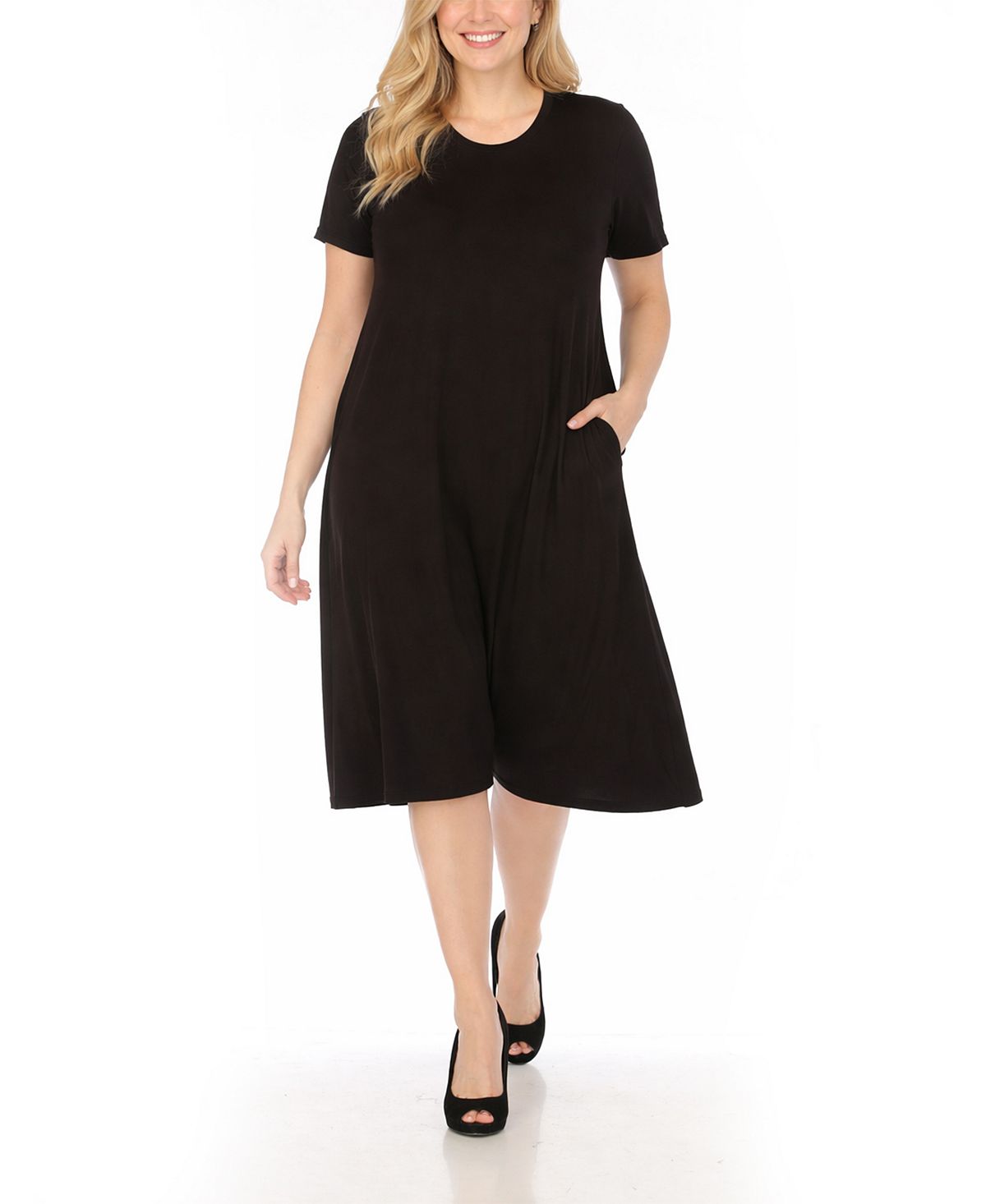 White Mark Women's Tee Swing Midi Dress view 1 — MAYCSS fashion products