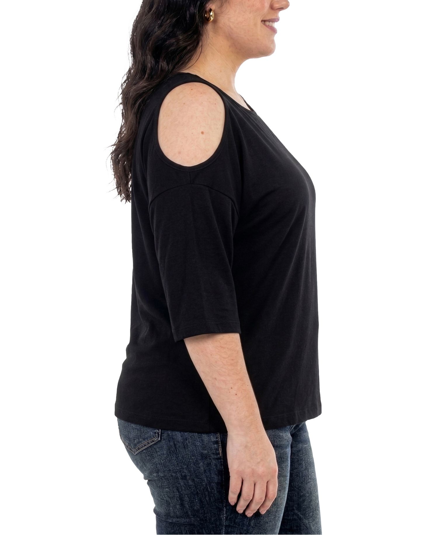 Plus Size Casual Cold Shoulder Pullover Top