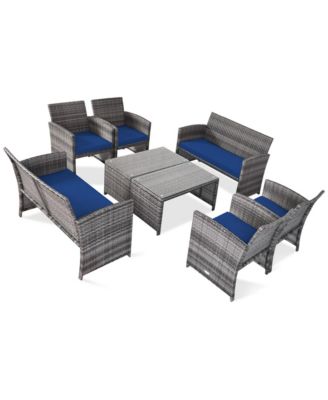 8PCS Patio Outdoor Rattan Conversation Furniture Set
