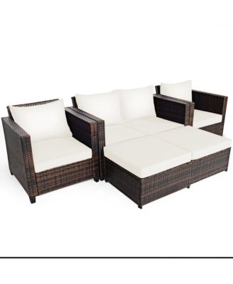 5PCS Outdoor Patio Rattan Conversation Sofa Furniture Set