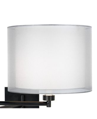 Modern Swing Arm Wall Lamp Espresso Plug-In Light Fixture Double Sheer Silver White Drum Shade Bedroom Bedside
