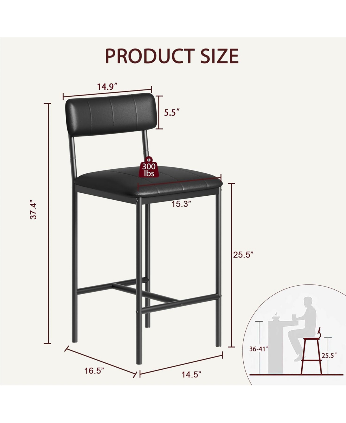 gaomon Dining Chair Bar Stools Set of 2 - Counter Height Bar Stools for Kitchen Dining Room