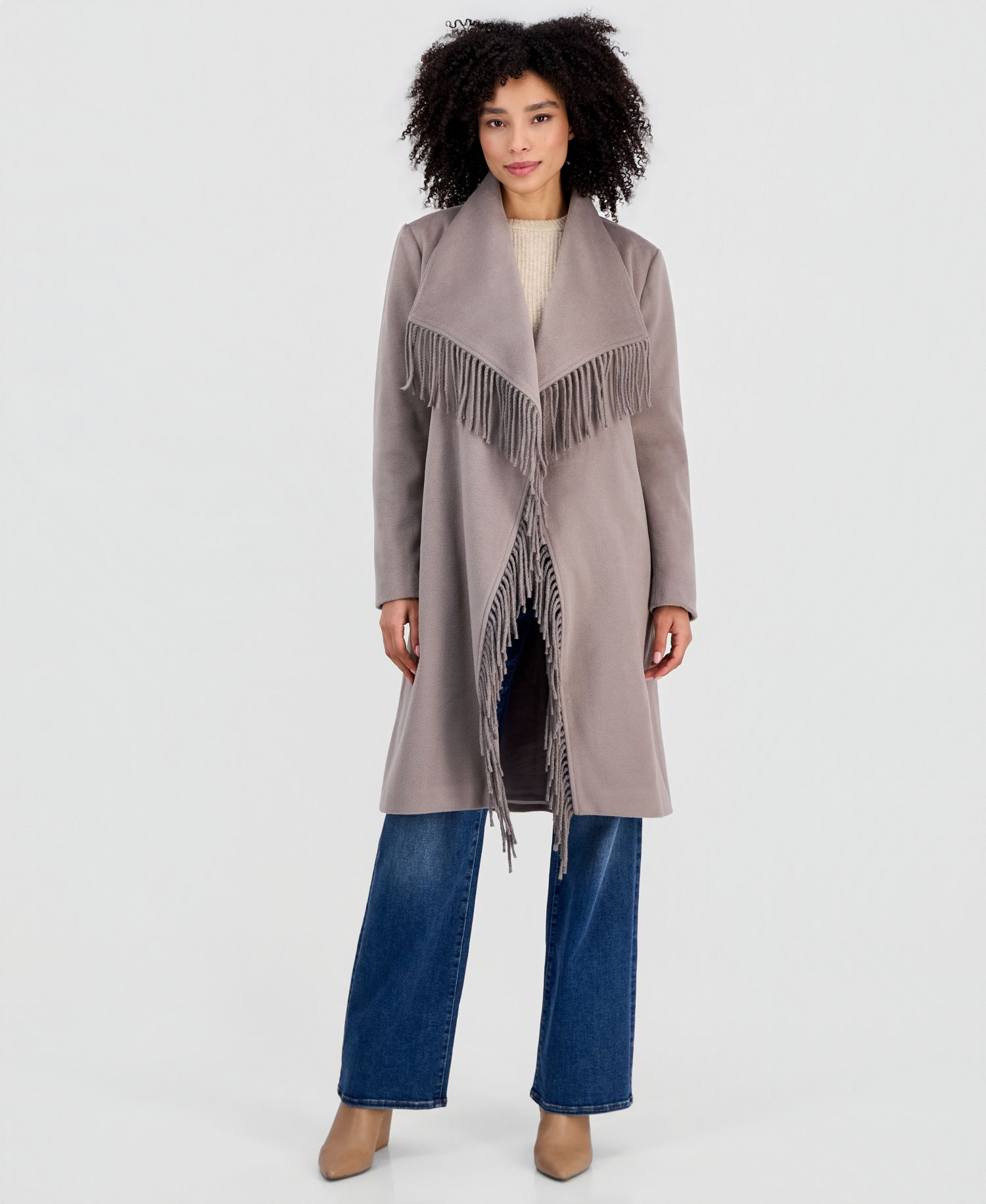Women's Fringe-Trim Tie-Belt Wrap Coat