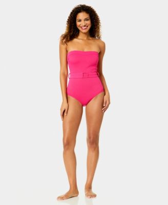 Women's Belted Bandeau Neck Strapless One-Piece Swimsuit