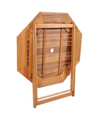 Outdoor Meranti Wood with Teak Oil Finish Folding Octagon Patio Dining Table - 35" - Brown