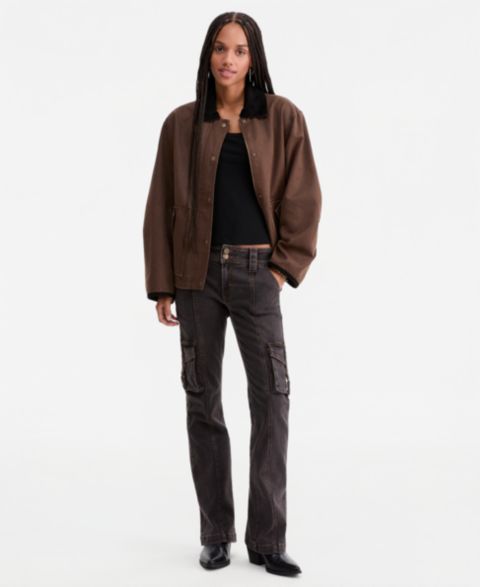 Женские куртки CoffeeShop Women's Corduroy-Collar Short Wax Barn Jacket