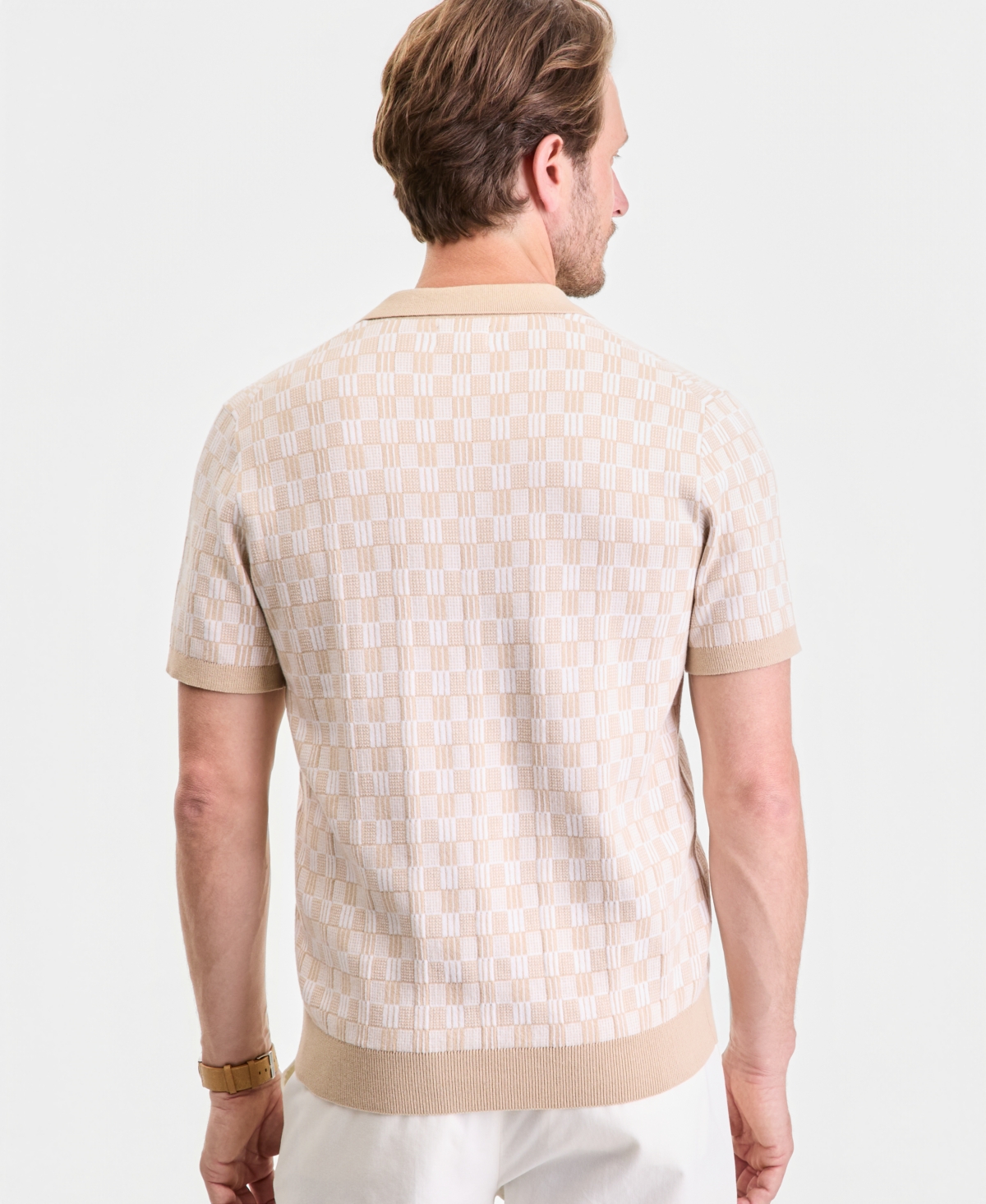 Club Room Men's Geometric Jacquard Short-Sleeve Sweater Polo Shirt, Macy's Exclusive - Tedd Box Geo Knit