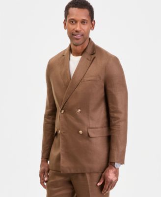 Men's Double-Breasted Herringbone Linen Blazer
