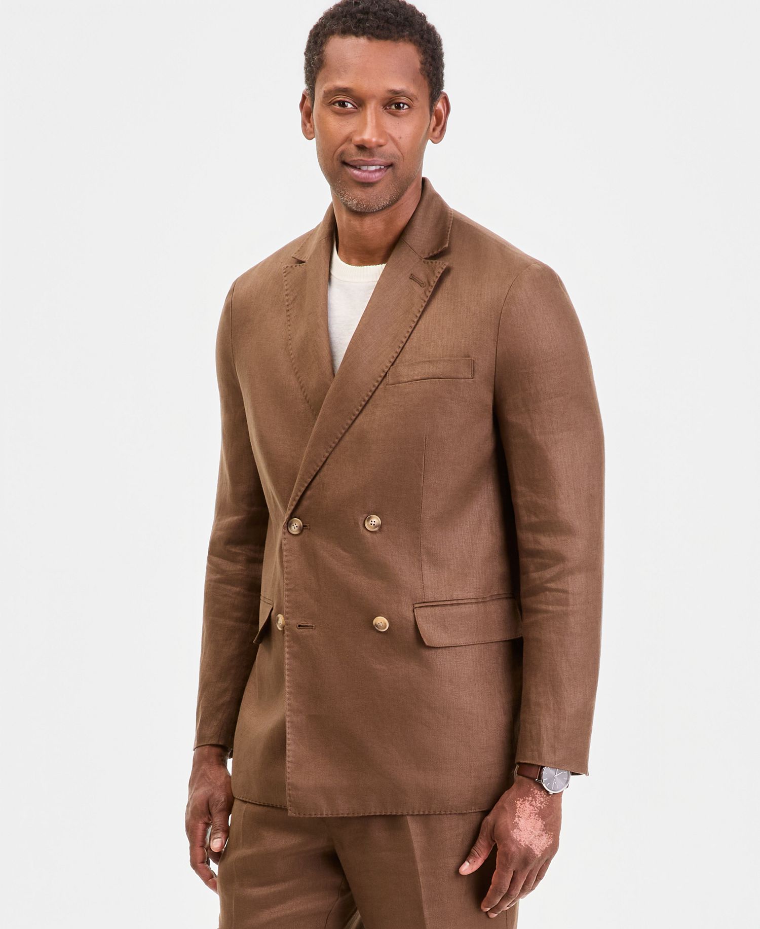 Club Room Men's Double-Breasted Herringbone Linen Blazer only