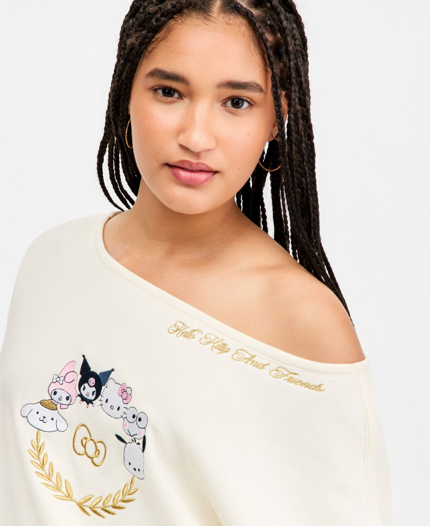 Juniors' Hello Kitty & Friends Off-The-Shoulder Fleece Sweatshirt