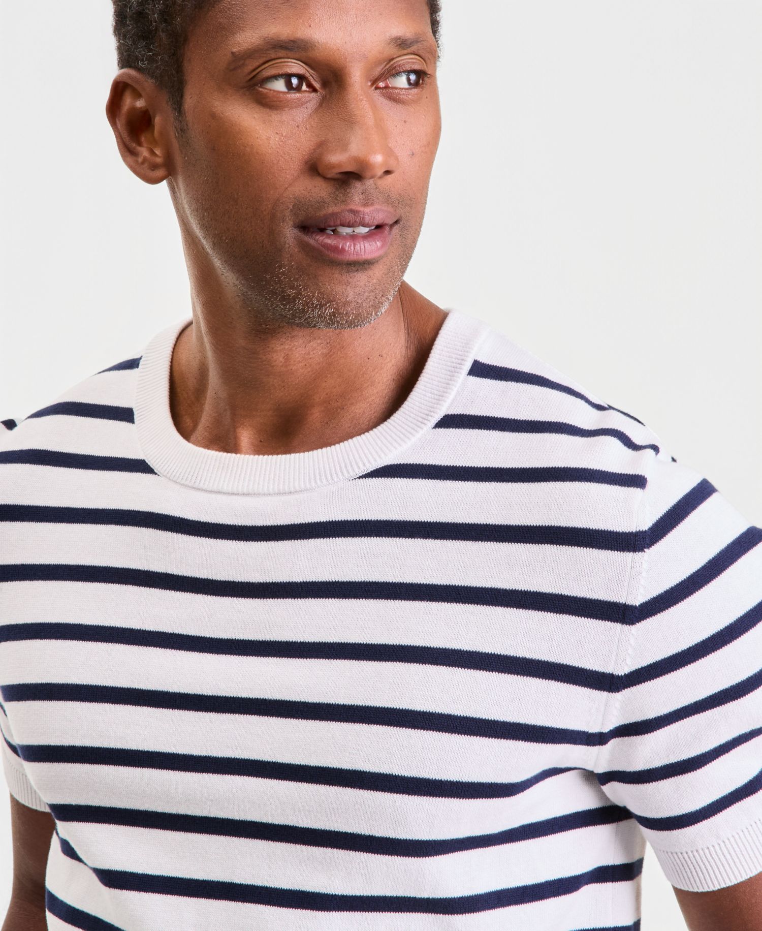 Men's Short-Sleeve Bengal Striped Cotton Sweater T-Shirt