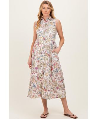 Maternity Multicolor Garden Print Sleeveless Shirt Dress