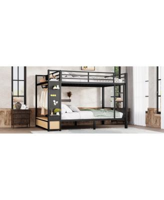 Queen Metal Bunk Bed with Storage for Teens