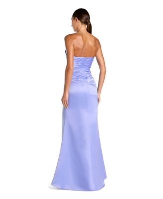 Women's Strapless Gathered High Slit Gown