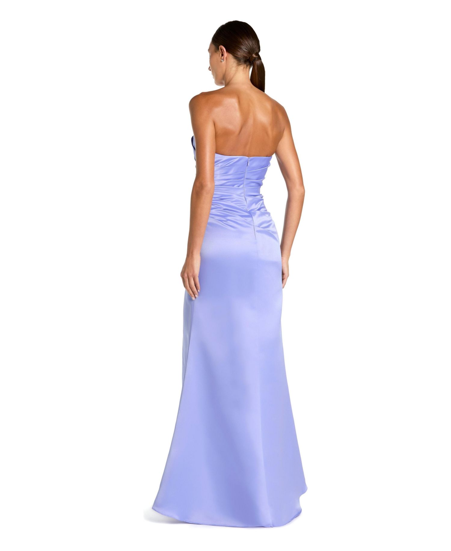 Women's Strapless Gathered High Slit Gown