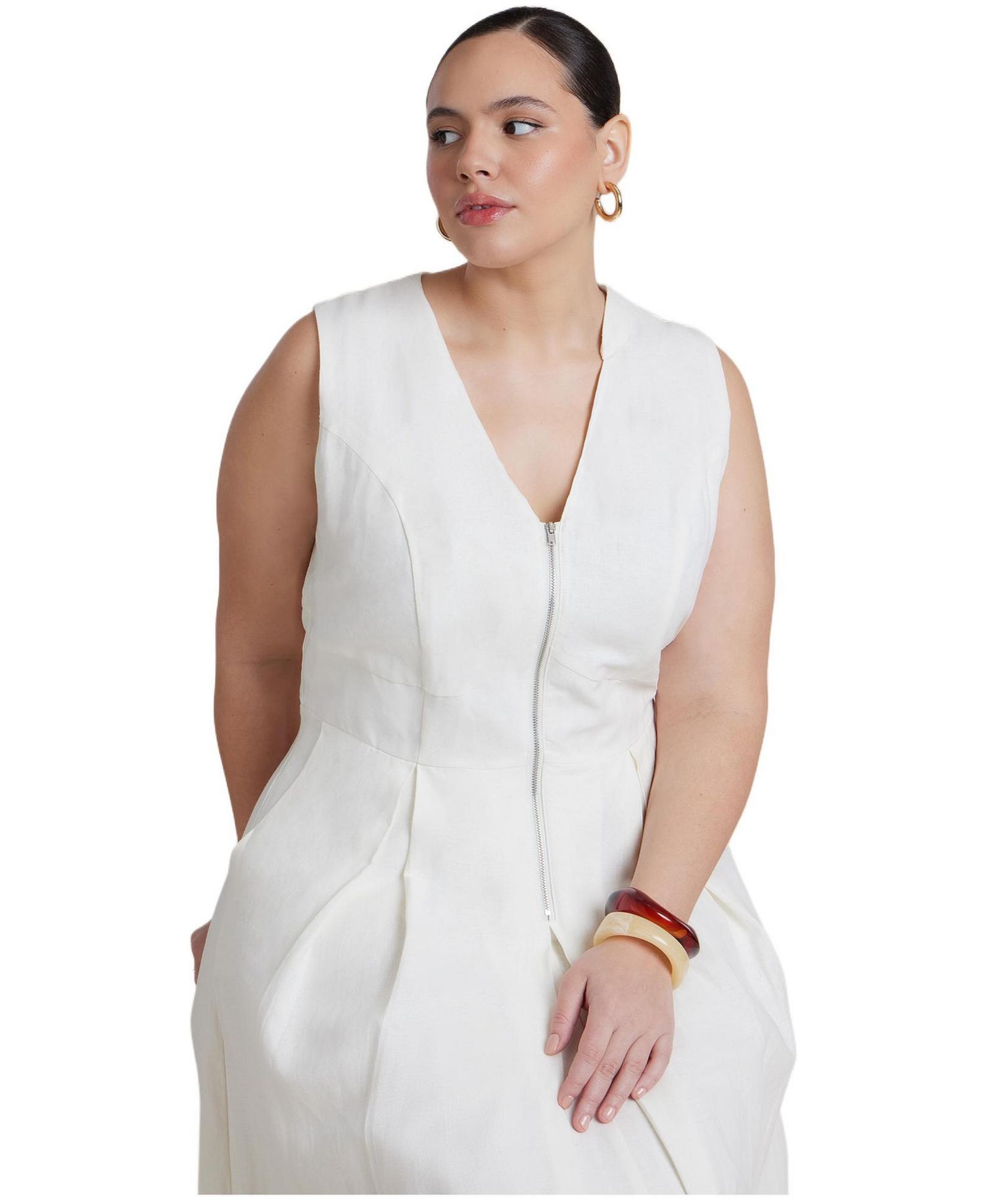 Women's Zipper Detail Linen Maxi Dress