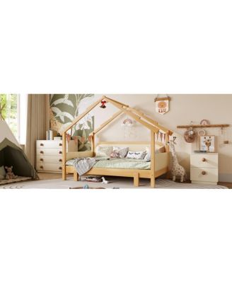 Streamdale Twin Size Wood Treehouse Bed with Soft Cushion Rails