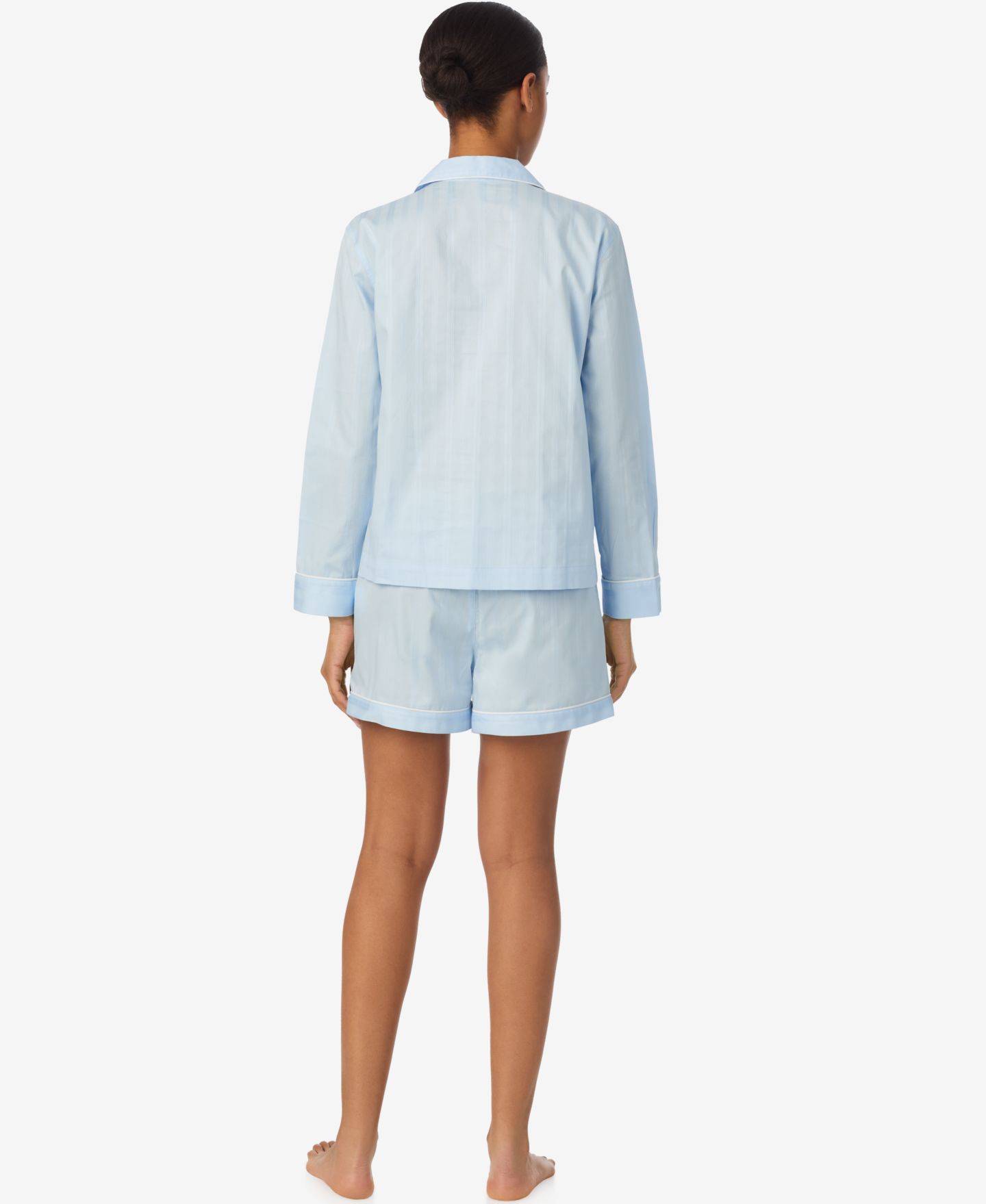 Lauren Ralph Lauren Women's Notch Collar Top and Pajama Shorts, 2-Piece Set, цвет: Светлый синий — фото 3