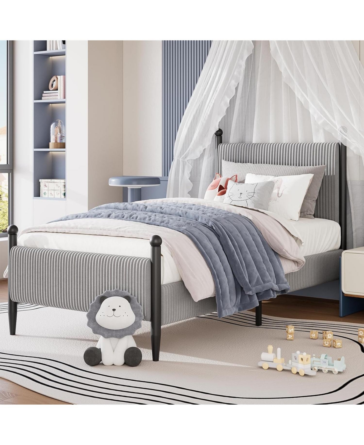 gaomon Twin Upholstered Bed Frame with Velvet Headboard, Corduroy Platform, Wood Slats Support