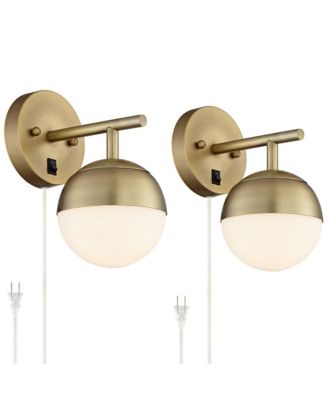 Luna Mid Century Modern Wall Lamps Set of 2 Smart Sockets Brass Plug-In 5 1/2" Fixture Glass for Bedroom Bedside
