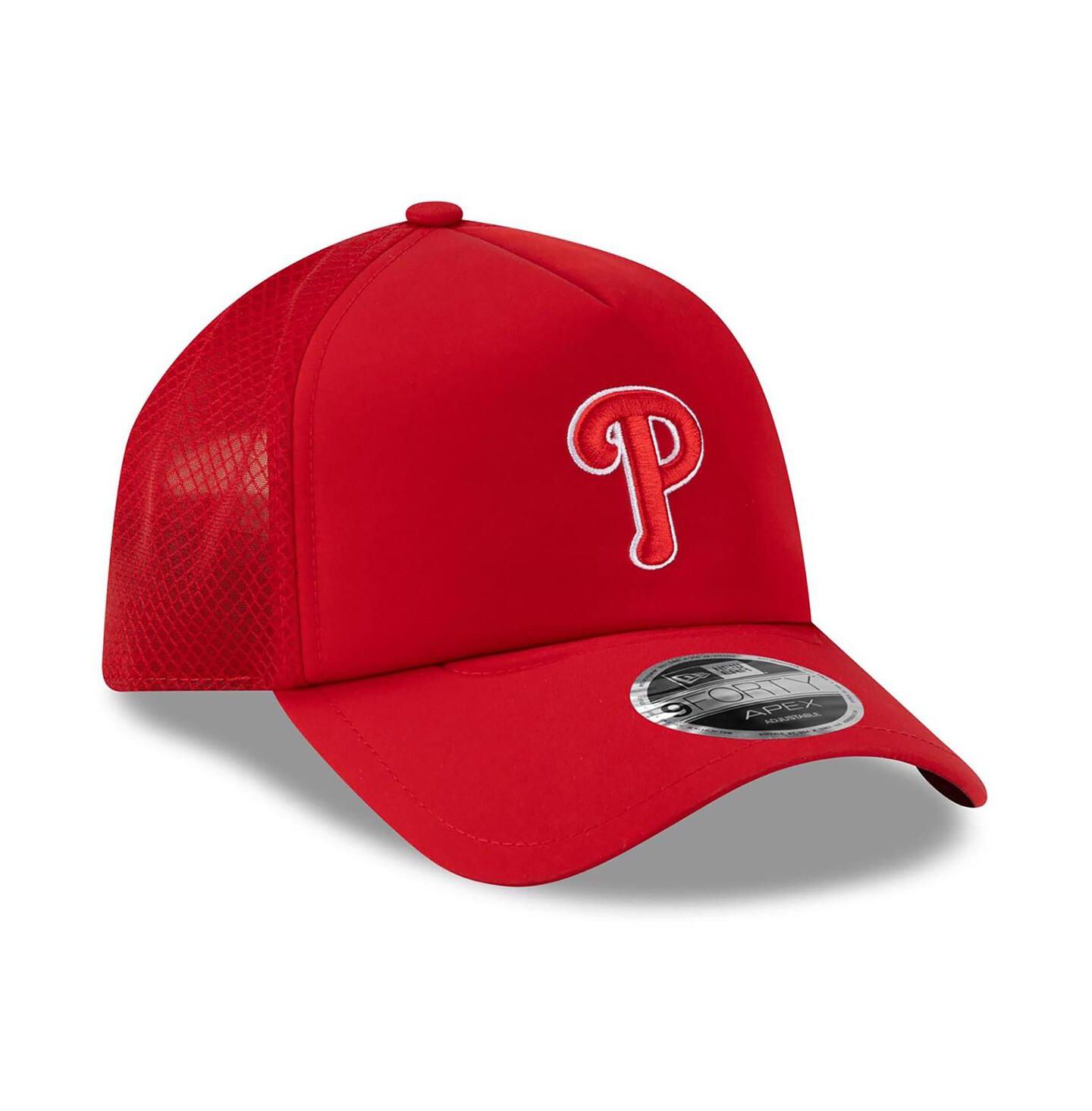 Мужская кепка New Era Red Philadelphia Phillies 2026 Batting Practice Apex 9FORTY Adjustable Trucker Hat — фото 3