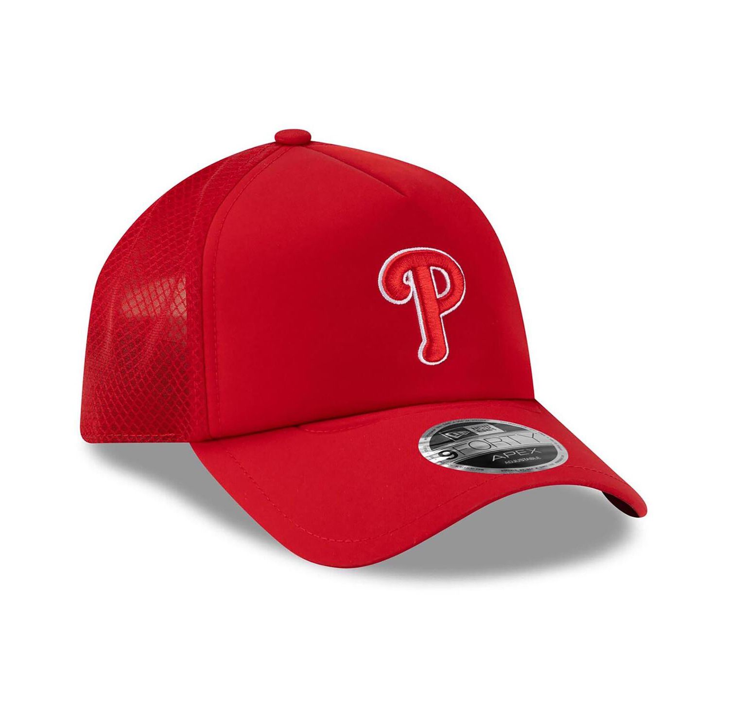 Men's Red Philadelphia Phillies 2026 Batting Practice Apex 9FORTY Adjustable Trucker Hat