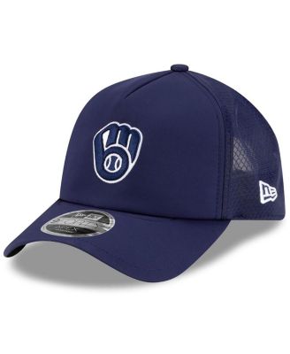 Men's Navy Milwaukee Brewers 2026 Batting Practice Apex 9FORTY Adjustable Trucker Hat