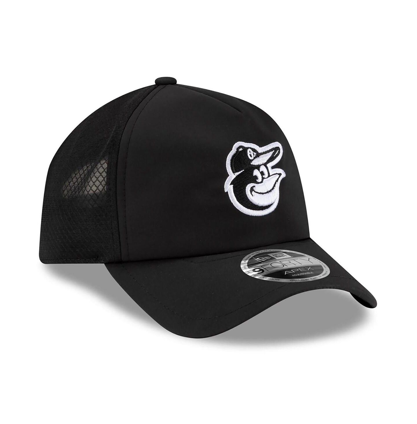 Мужская кепка New Era Black Baltimore Orioles 2026 Batting Practice Apex 9FORTY Adjustable Trucker Hat — фото 3
