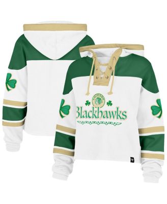 Women's White Chicago Blackhawks McLucky Cropped Lacer Hoodie