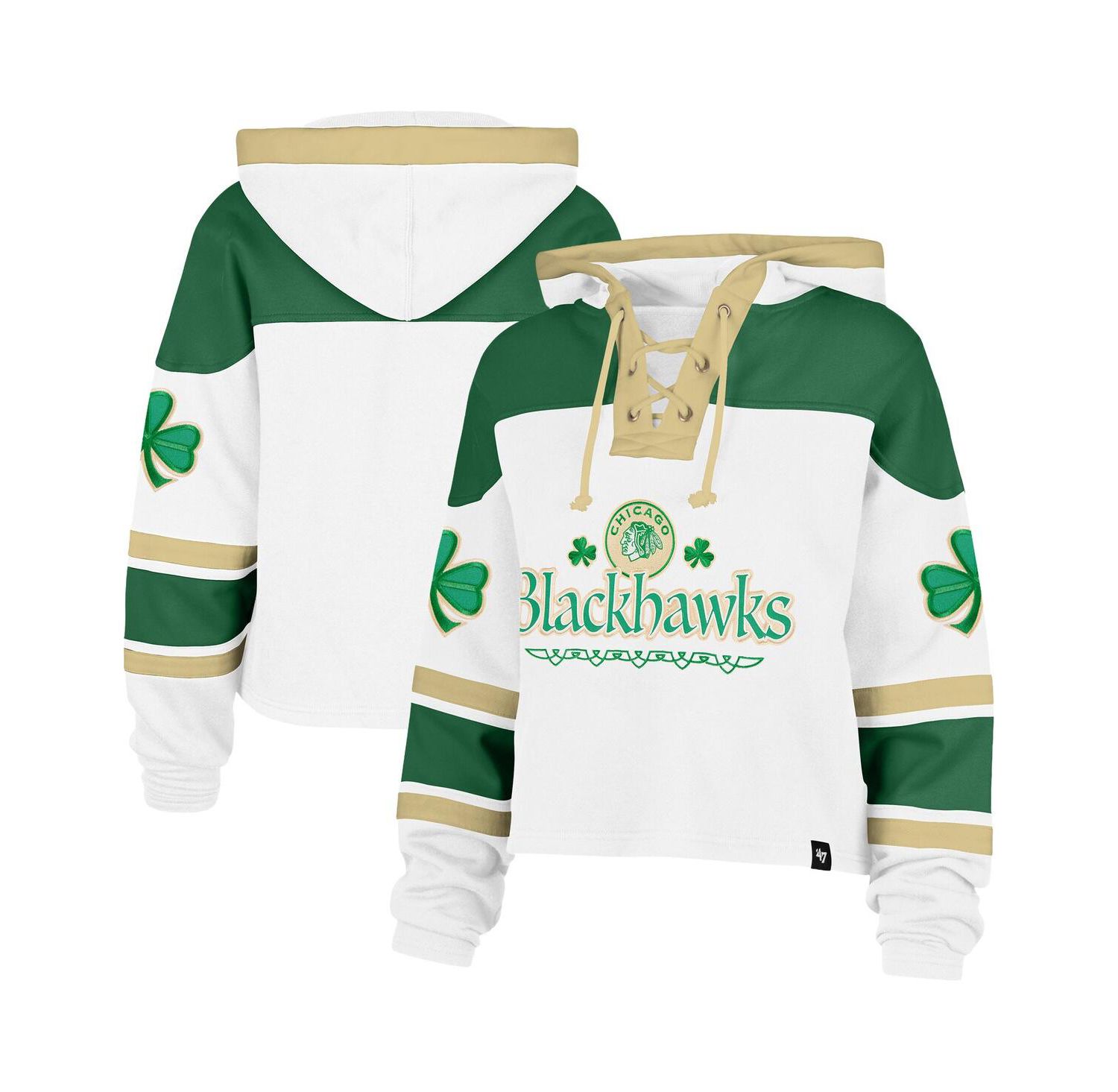 Women's White Chicago Blackhawks McLucky Cropped Lacer Hoodie