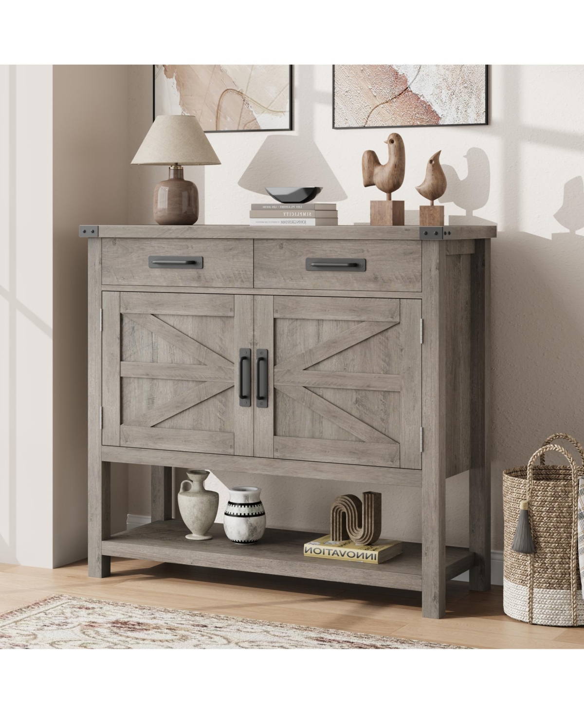 gaomon Modern Farmhouse Coffee Bar Cabinet with Drawers and Shelf