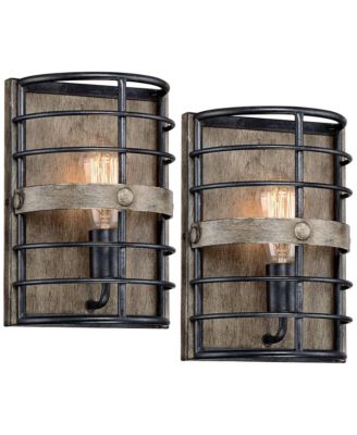 Lexi Farmhouse Rustic Industrial Wall Light Sconces Set of 2 Oil Rubbed Bronze Hardwire 8" Fixture for Bedroom Bathroom Vanity
