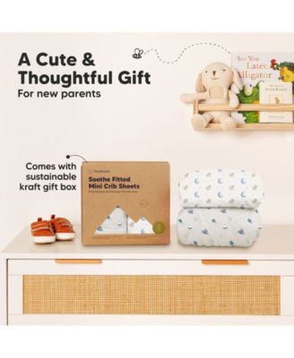 Mini Crib Sheets for Baby Girls, Boys, 2-Pack Soothe Pack and Play Sheets Fitted, Pack N Play Mattress Sheet