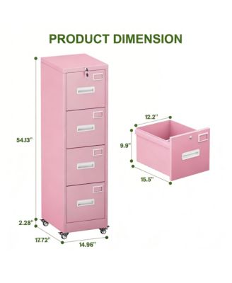 4 Drawer Metal File Cabinet with Wheels, Lockable, Name Cards, Easy to Move