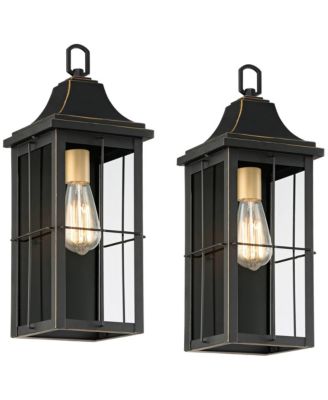 Sunderland Vintage Outdoor Wall Light Fixtures Set of 2  Metal 18 Clear Glass Panels for Post Exterior Barn Deck