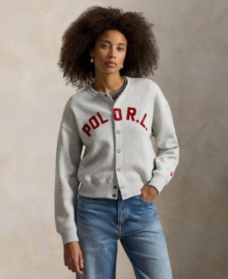 Women's Crewneck Logo Fleece Cardigan Sweater