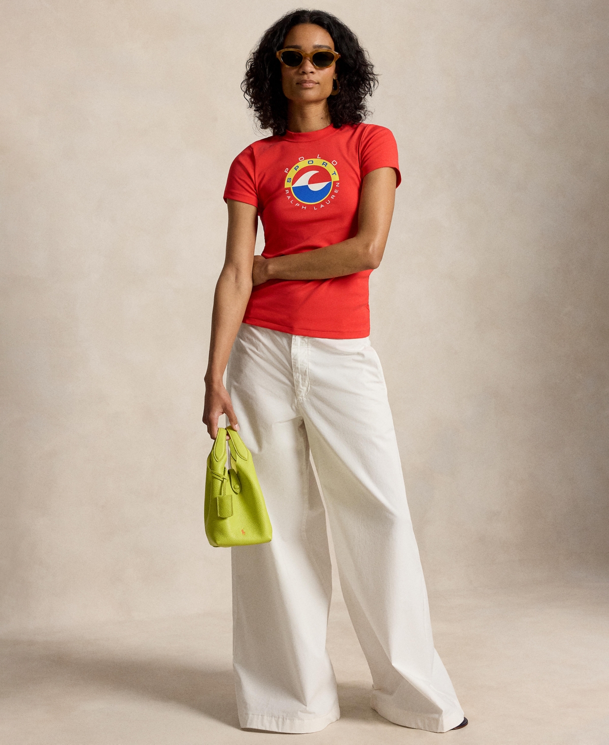 Polo Ralph Lauren Women's Wave Crewneck Logo Rib Knit T-Shirt