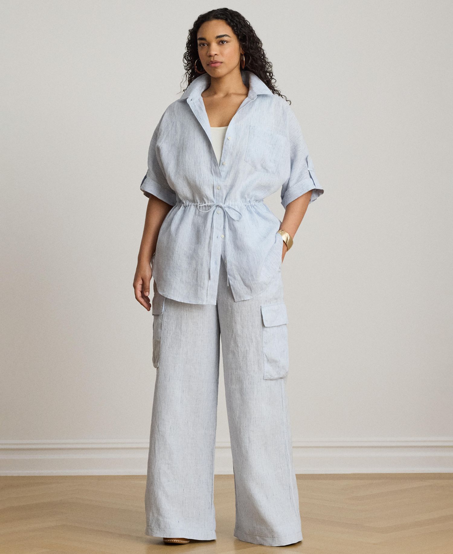 Women's High-Rise Pinstripe Wide-Leg Cargo Pants