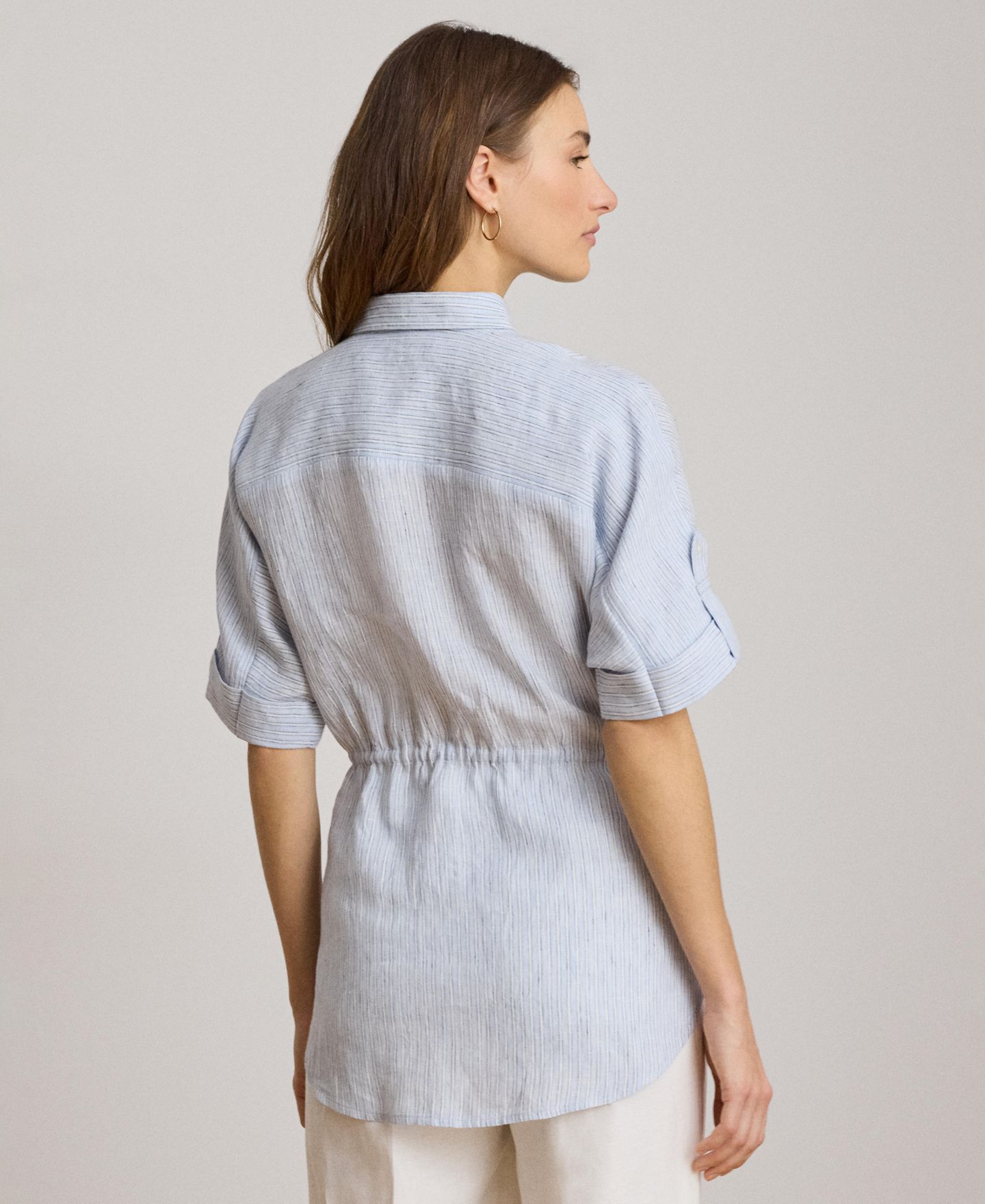 Женская рубашка Lauren Ralph Lauren Point Collar Striped Roll-Tab-Sleeve Tunic, цвет: Синий разноцветный — фото 5