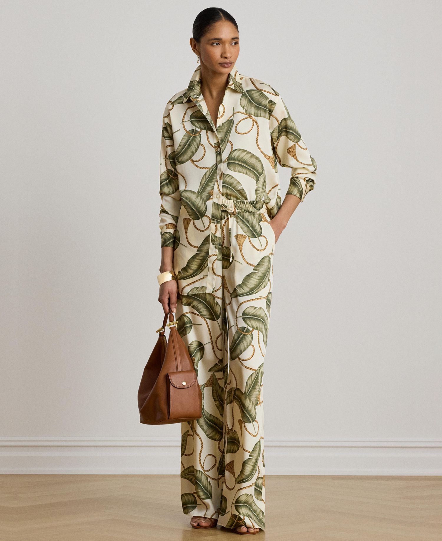 Women's Point Collar Rope-Print Twill Shirt
