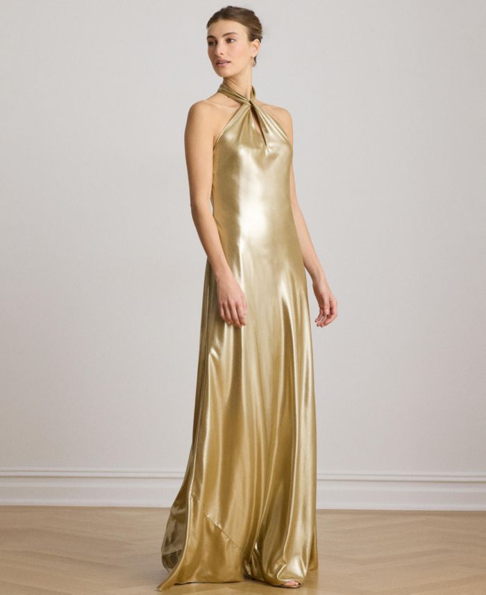 Lauren Ralph Lauren Metallic Chiffon Halter Gown