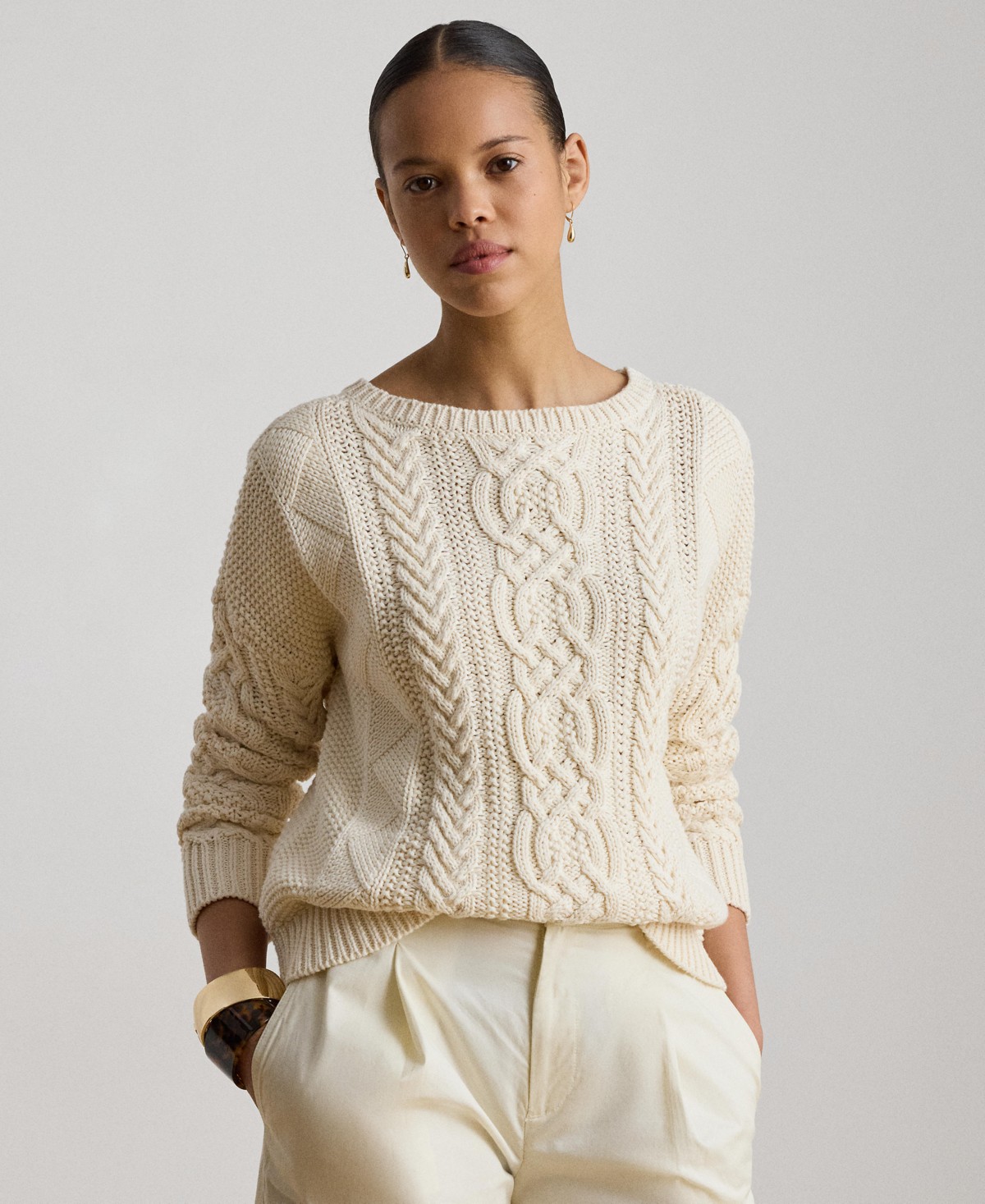 Женские Lauren Ralph Lauren Women's Cable-Knit Boat Neck Sweater — фото 1