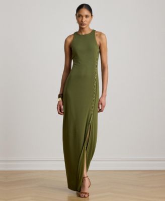 Lauren Ralph Lauren Lace-Up Jersey Sleeveless Gown - Olive Grove
