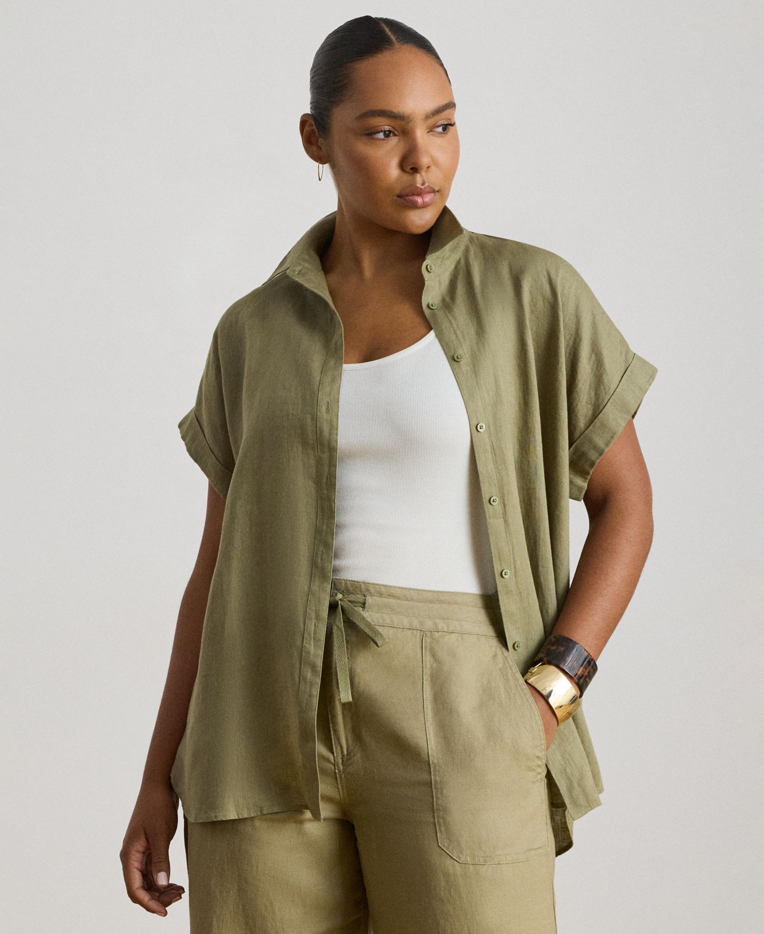 Dolman-Sleeve 100% Linen Shirt