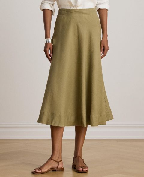 Женская юбка Lauren Ralph Lauren Linen A-Line Midi, цвет: Light Agave